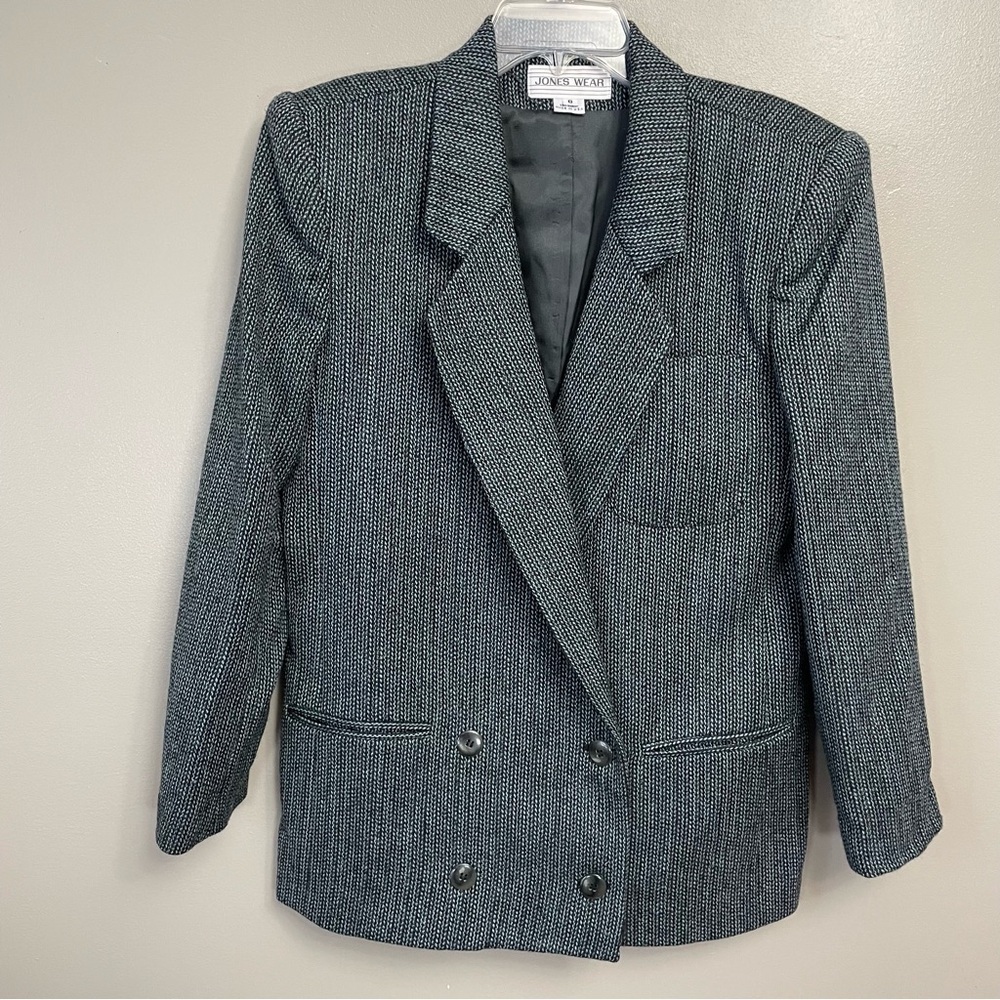 Vintage JONES WEAR 100% Wool Jacket Womens 8 career grandpa core blue black